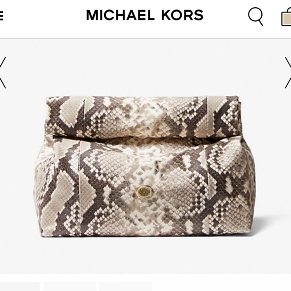 NWT Michael Kors Collection Monogramme Python Embosse Lunch Bag Clutch Natural